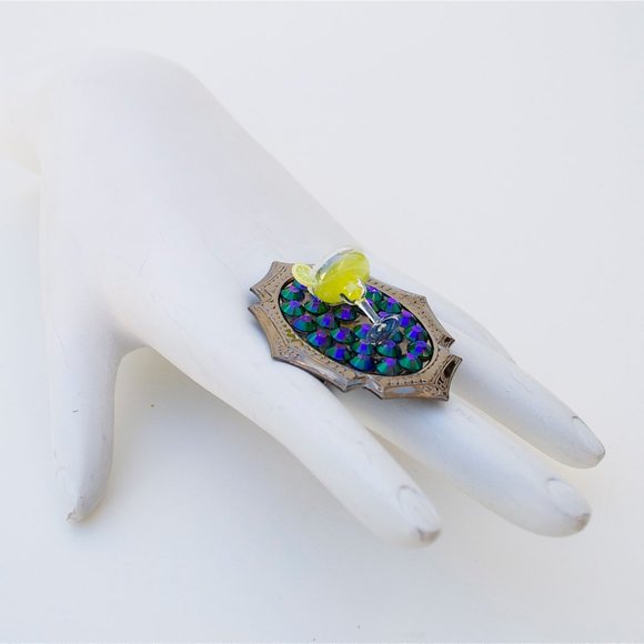 MARGARITA PEACOCK SWAROVSKI RHINESTONE RING - Picture 3 of 4